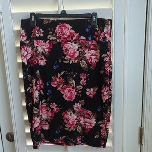 LuLaRoe Black Cassie Skirt with Pink Floral Design